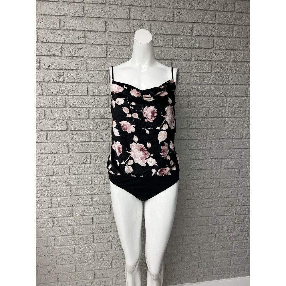 Stunn’d Women Floral Faux Suede Bodysuit Size L